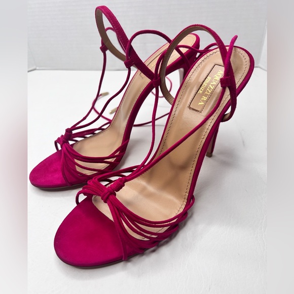 Aquazurra Whisper Sandal 105mm Pink Suede Strappy Sandal Heels size 39 EU / 9 US - Picture 4 of 7